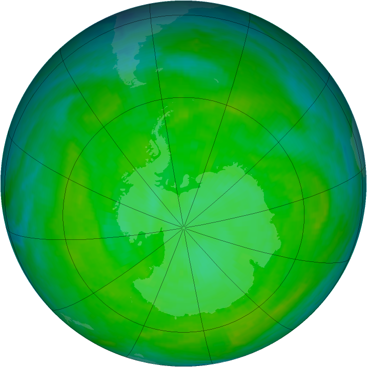 Antarctic ozone map for 09 December 2000